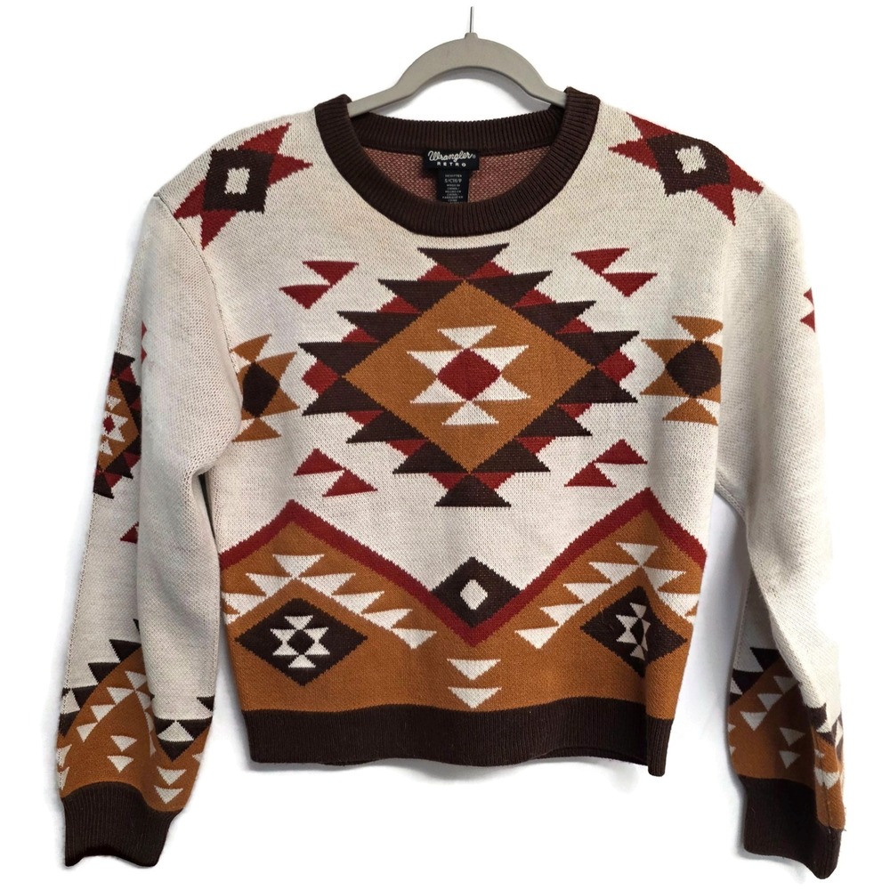 Wrangler Retro Womens Southwestern Geometric Knit Crewneck Sweater Aztec Small